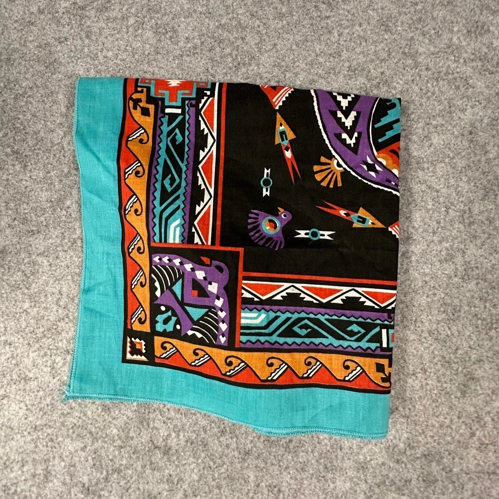 Wamcraft Bandana 21x21.5 Teal Multicolor Southwestern Thunderbird Geometric